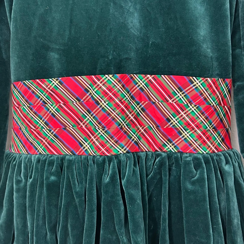 VTG Raul Blanco Girls Dress Victorian Cottagecore Green Velvet Lace Sash Size 10 - Picture 8 of 15